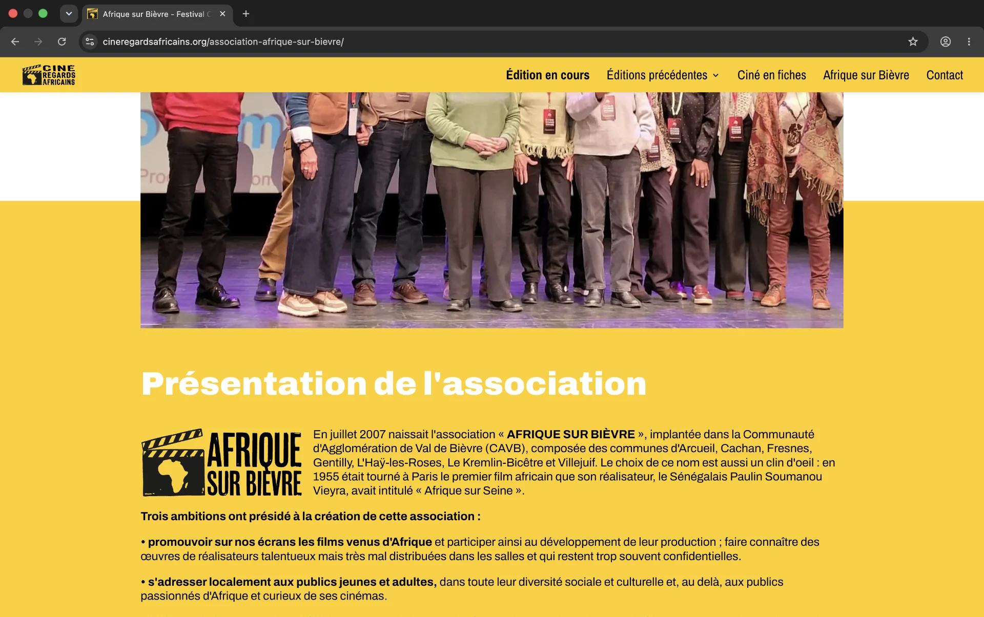 Ciné Regards Africains Page association du site web de Ciné Regards Africains