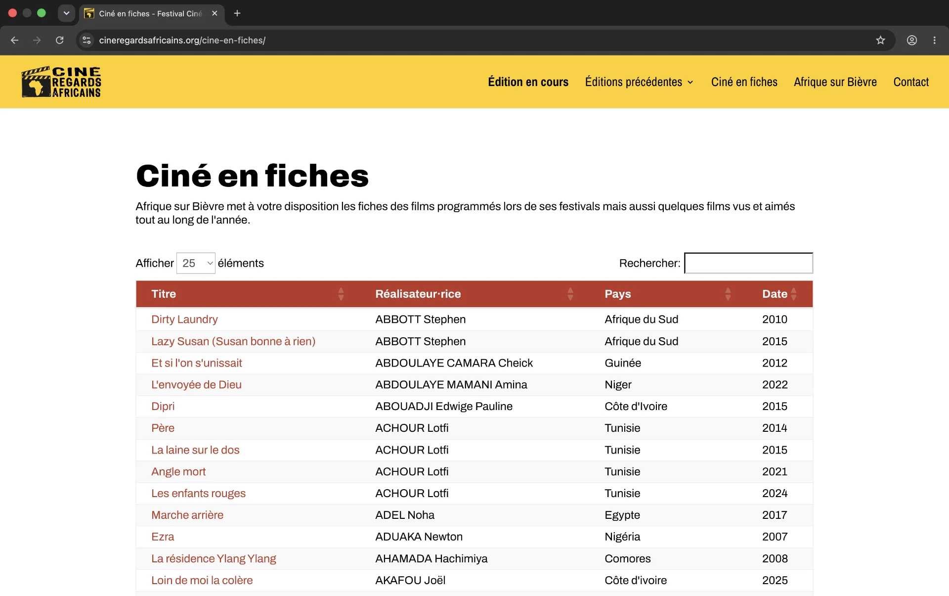 Fiche ciné du site web de Ciné Regards Africains Fiche ciné du site web de Ciné Regards Africains